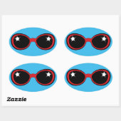 Retro zonnebril Rood op blauw Ovale Sticker (Vel)