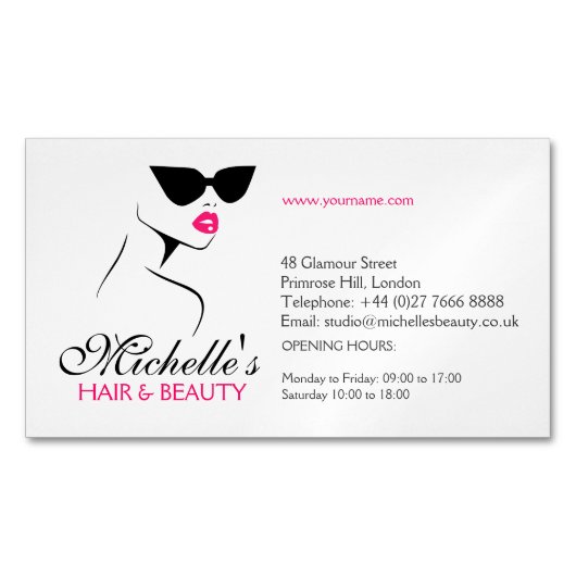 Retro zonnebrillen haar en schoonheid maken merken visitekaartje magneet (Voorkant)