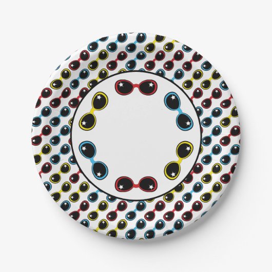 Retro zonnebrillen Primaire huiden Rood Geel Blauw Papieren Bordje (Voorkant)