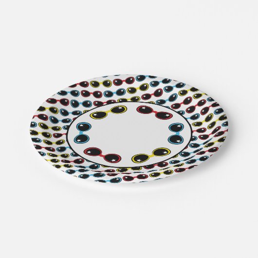 Retro zonnebrillen Primaire huiden Rood Geel Blauw Papieren Bordje (Gekanteld)