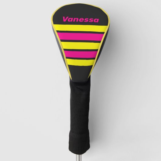 Retro Zonnegloed Over Strepen met Naam Golfheadcover (Voorkant)