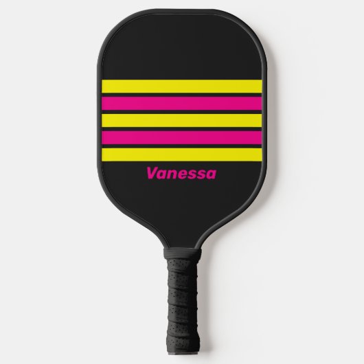 Retro Zonnegloed Over Strepen met Naam Pickleball Paddle (Voorkant)