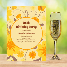 Retro Zonnegoud Gele Bloemen - Uitnodiging Verjaar