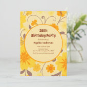 Retro Zonnegoud Gele Bloemen - Uitnodiging Verjaar (Staand voorkant)