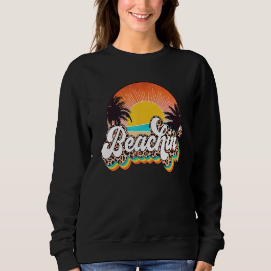 Retro zonnepalm Trees Beachin' Leopard S Trui (Voorkant)