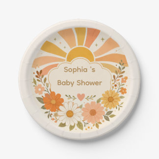 Retro Zonneschijn Baby Shower Borden | Vintage Zon Papieren Bordje