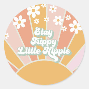 Retro Zonneschijn Blijf Trippy Kleine Hippie bloem Ronde Sticker