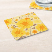 Retro Zonneschijn Bloemen-Geel Bloempatroon Kartonnen Onderzetters (Schuin)