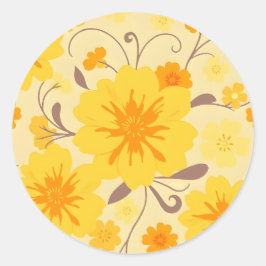 Retro Zonneschijn Bloemen-Geel Bloempatroon Ronde Sticker