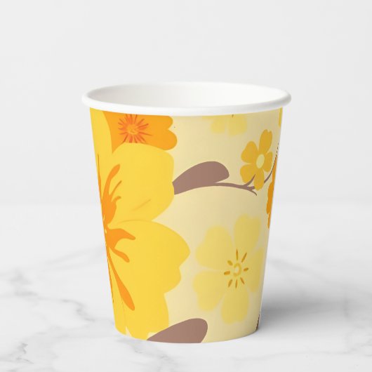 Retro Zonneschijn Bloemen-Geel Party Supplies Papieren Bekers (Achterkant)