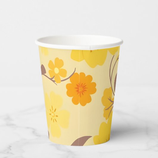 Retro Zonneschijn Bloemen-Geel Party Supplies Papieren Bekers (Rechts)