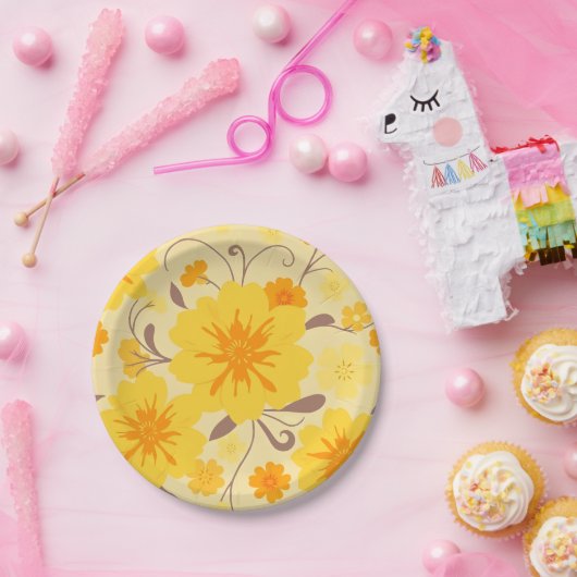 Retro Zonneschijn Bloemen-Party Supplies- Papieren Bordje (Feest)