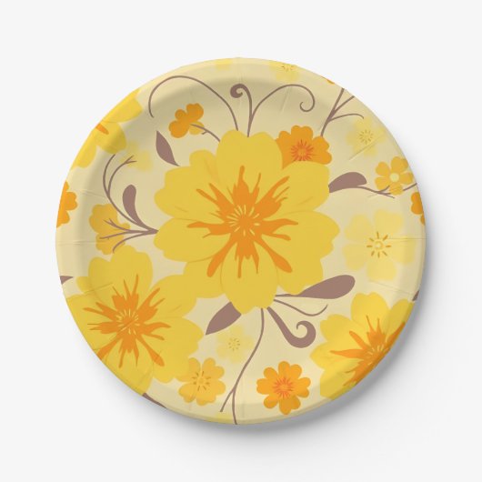 Retro Zonneschijn Bloemen-Party Supplies- Papieren Bordje (Voorkant)