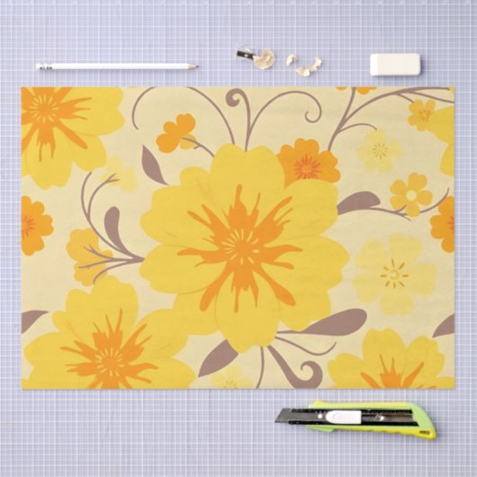 Retro Zonneschijn Bloemgeel Bloemen Tissuepapier (Craft)