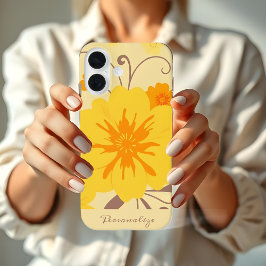 Retro Zonneschijn Bloempatroon-gele bloemen iPhone 16 Hoesje
