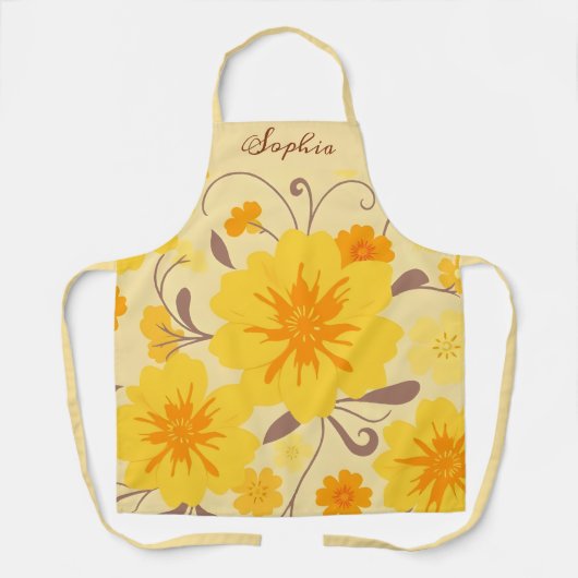 Retro Zonneschijn Bloempatroon-gele bloemen Schort (Voorkant)