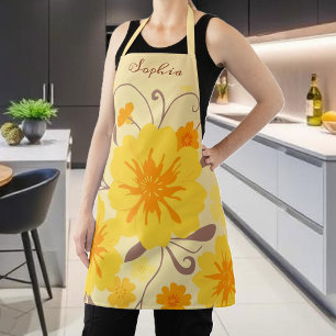 Retro Zonneschijn Bloempatroon-gele bloemen Schort
