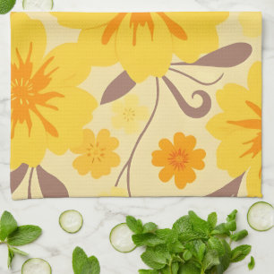 Retro Zonneschijn Bloempatroon-gele bloemen Theedoek