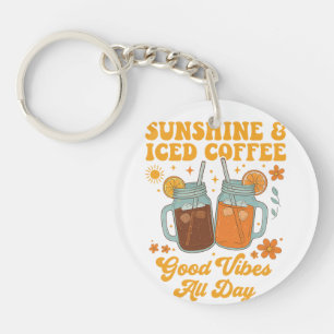 Retro Zonneschijn en Iced Coffee Good Vibes Sleute Sleutelhanger