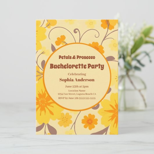 Retro Zonneschijn Gele Bloemen-Bachelorette Kaart (Staand voorkant)
