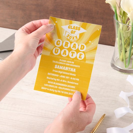 Retro zonneschijn Graduation Party Vellum Uitnodigingen (Draagbaar)