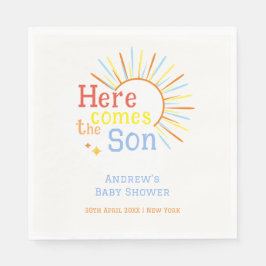 Retro Zonneschijn Hier Komt De Zoon Baby Shower  Servet