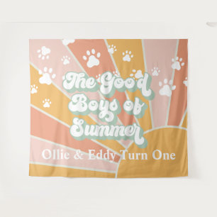 Retro Zonneschijn Pootafdruk Hond Verjaardag Wandkleed
