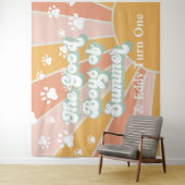 Retro Zonneschijn Pootafdruk Hond Verjaardag Wandkleed (In situ)