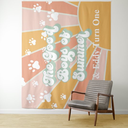 Retro Zonneschijn Pootafdruk Hond Verjaardag Wandkleed (In situ)