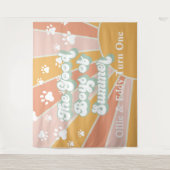 Retro Zonneschijn Pootafdruk Hond Verjaardag Wandkleed (Voorkant)