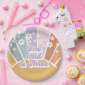 Retro Zonneschijn Regenboog Daisy One Wild Three Papieren Bordje (Feest)