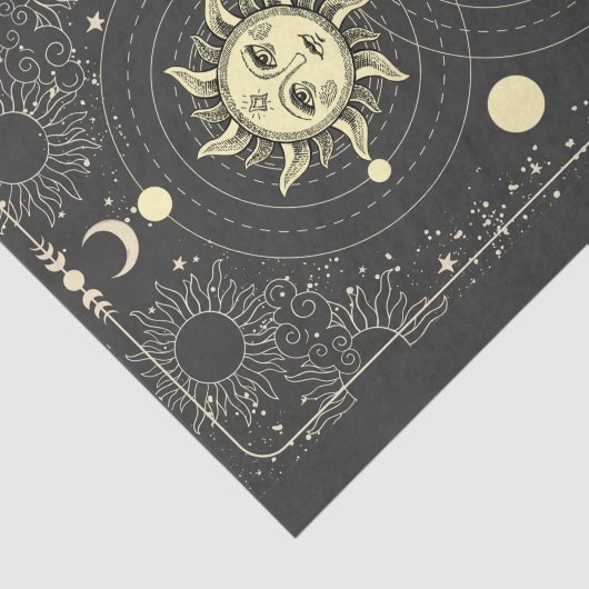 Retro zonnesonenplaneten wolken lijst tissuepapier (Detail)