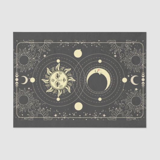 Retro zonnesonenplaneten wolken lijst tissuepapier (Voorkant)