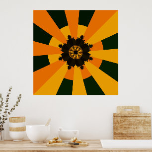 Retro Zonnestralen Burst Sunset Zwart Sinaasappel  Poster