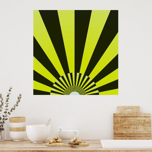 Retro zonnestralen burst zonsondergang zwart geel poster (Keuken)