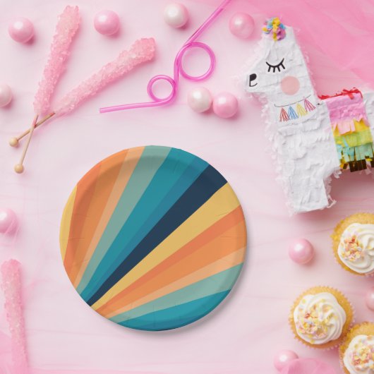 Retro-zonnestralen Papieren Bordje (Feest)