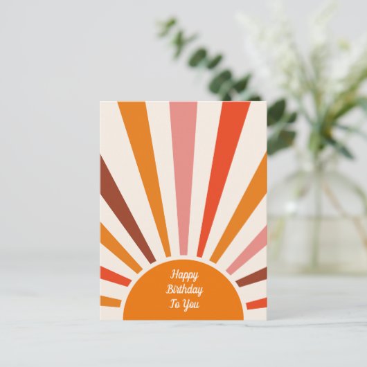 Retro Zonnestralen Uitbarsting Zonsondergang Oranj Briefkaart (Staand voorkant)