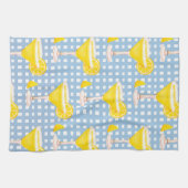 Retro Zonnige Gele Citroen Drop Blauw Wit Check Theedoek (Horizontaal)