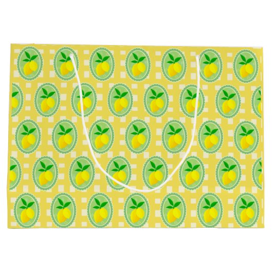 Retro Zonnige Gele Citroenen Groot Cadeauzakje (Achterkant)