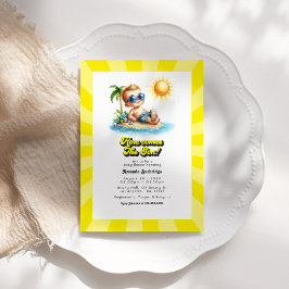 Retro Zonnige Strand "Hier Komt de Zoon" Baby Show Kaart