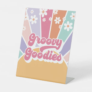 Retro Zonnige Verjaardag Groovy Favorieten Reclamebord Met Voetstuk