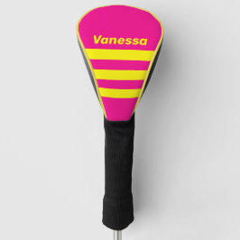 Retro Zonovergoten Drie-rij Stripepatroon met Naam Golfheadcover