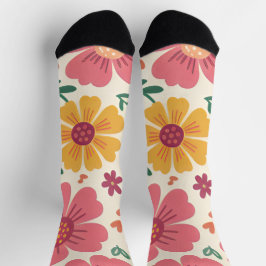 Retro Zonoverkleurde Bloei & Hartjes Patroon Sokken