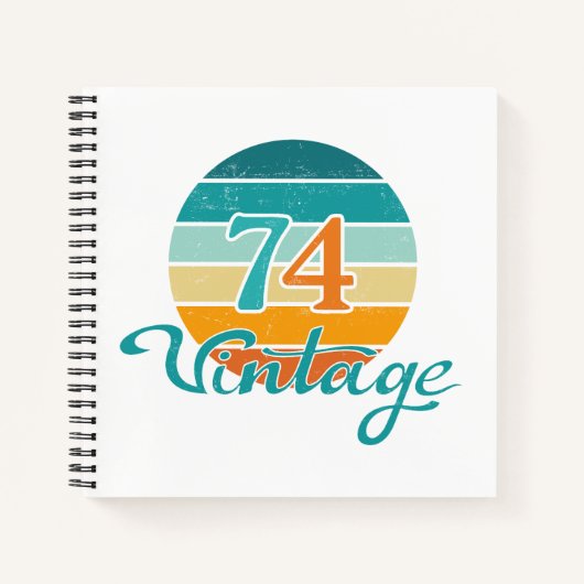 Retro Zonsondergang 74 Vintage Vervuild Notitieboek (Voorkant)