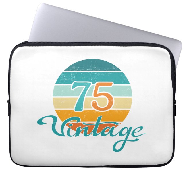 Retro Zonsondergang 75 Vintage Vervuild Laptop Sleeve (Voorkant)