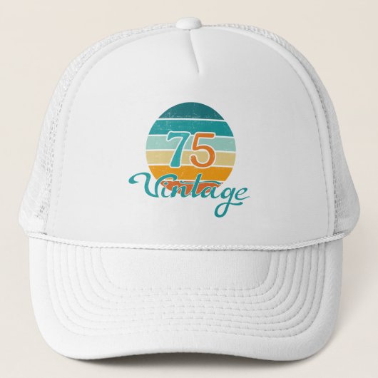 Retro Zonsondergang 75 Vintage Vervuild Trucker Pet (Voorkant)