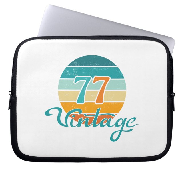 Retro Zonsondergang 77 Vintage Vervuild Laptop Sleeve (Voorkant)