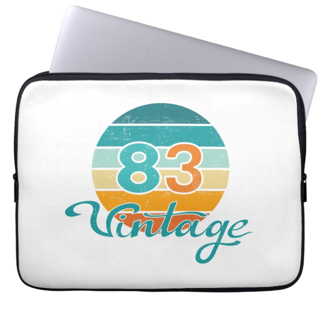Retro Zonsondergang 83 Vintage Vervuild Laptop Sleeve (Voorkant)