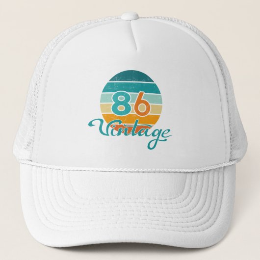 Retro Zonsondergang 86 Vintage Vervuild Trucker Pet (Voorkant)