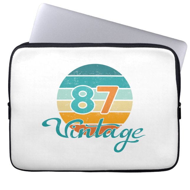 Retro Zonsondergang 87 Vintage Vervuild Laptop Sleeve (Voorkant)